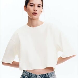 NEW Boxy White Crop Cotton T-Shirt
